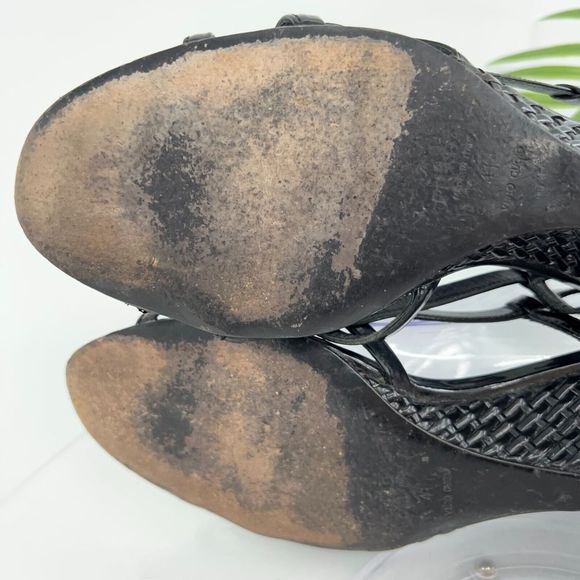Prada Sandals Women's Size 41 11 Black Leather Wedge Woven Slingback Vintage Y2K - Picture 10 of 15